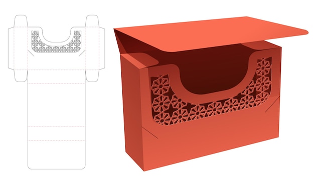 隠されたステンシル パターン ダイ カット テンプレートと 3D モックアップを使用して、パッケージを反転し、ポイントをロックします。