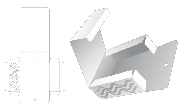 Vettore capovolgere la confezione rettangolare con foro per appendere e modello fustellato a forma di onda