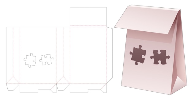 스텐실 퍼즐 모양의 다이 컷 템플릿이 있는 플립 쇼핑백