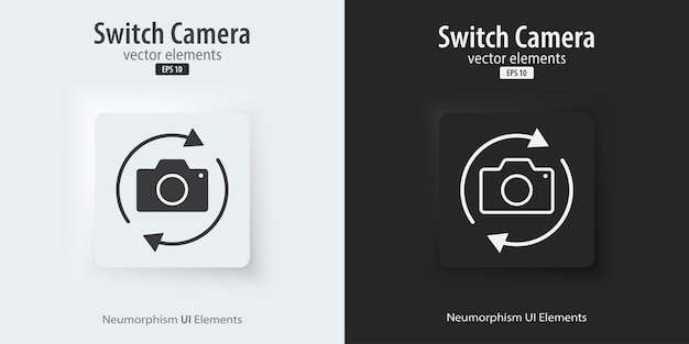 flip and switch the camera icon flat and line icon a set of square buttons with symbols 3d neumorphism element design for apps websites and interfaces ui ux vector illustration