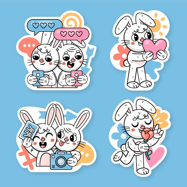 Vector flirt and romance stickers collection with ronnie the bunny