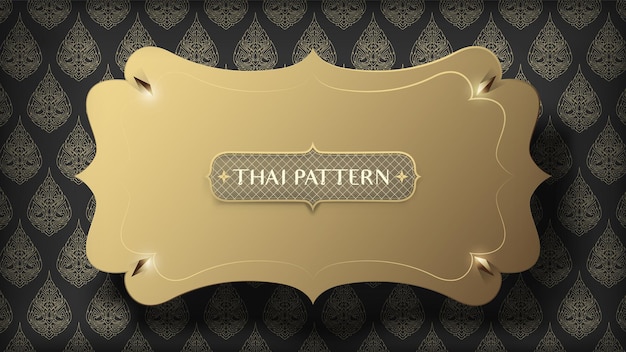 Floating black frame on abstract traditional thai pattern background