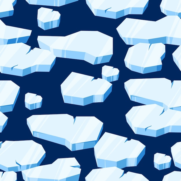 Floating ice pattern Seamless print of glacial ice pieces endless snowy glacier cubes illustration for wrapping paper textile fabric design Vector texture of ice cold seamless pattern