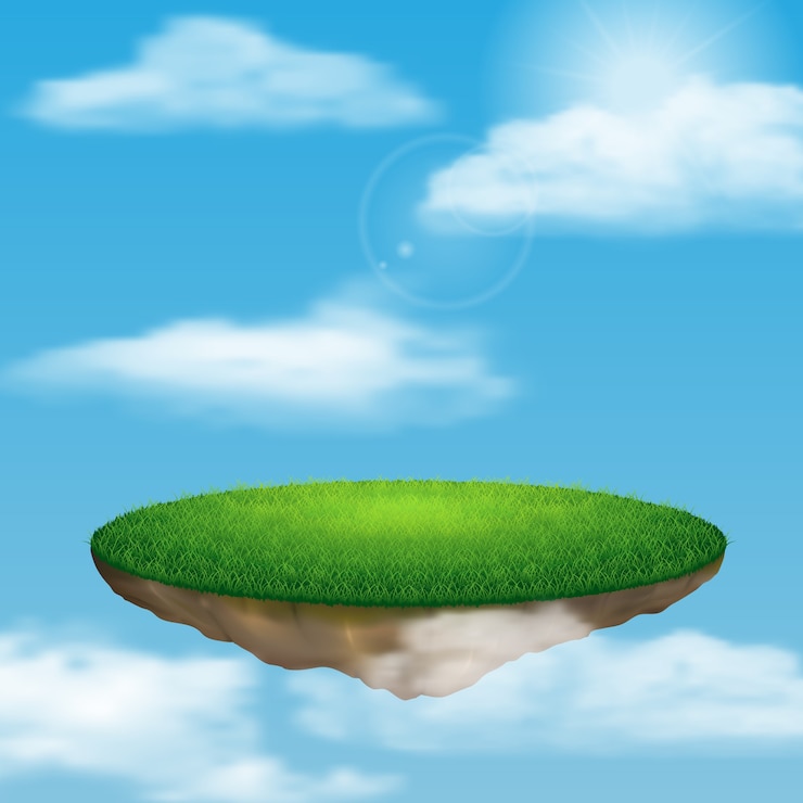 Vector floating island in sky among the clouds