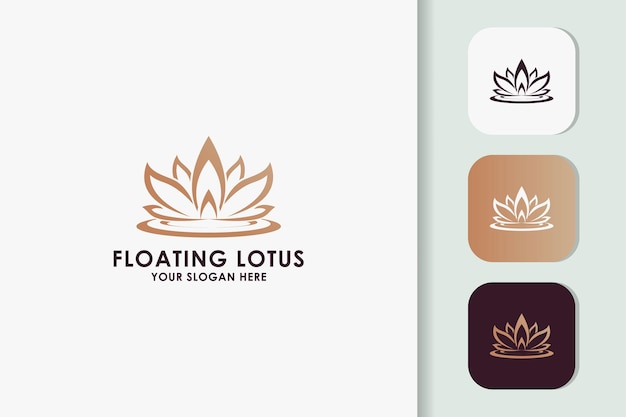 Vector floating lotus logo design with simple line art concept