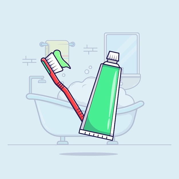 Vector floating toothpaste on bathroom illustration vector icon isolated