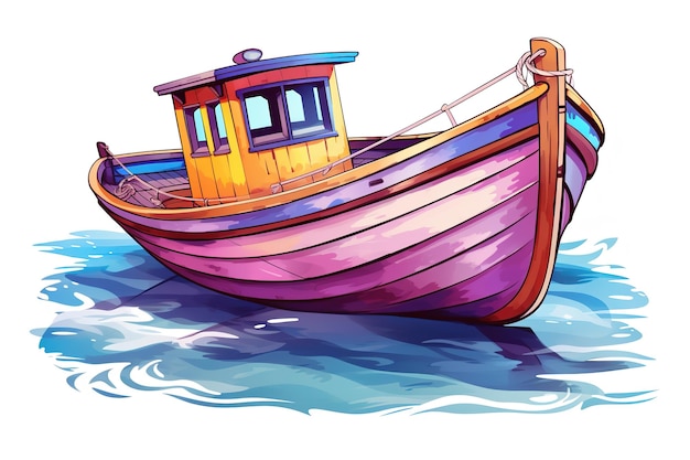 Vector floating yacht in the ocean and illustration