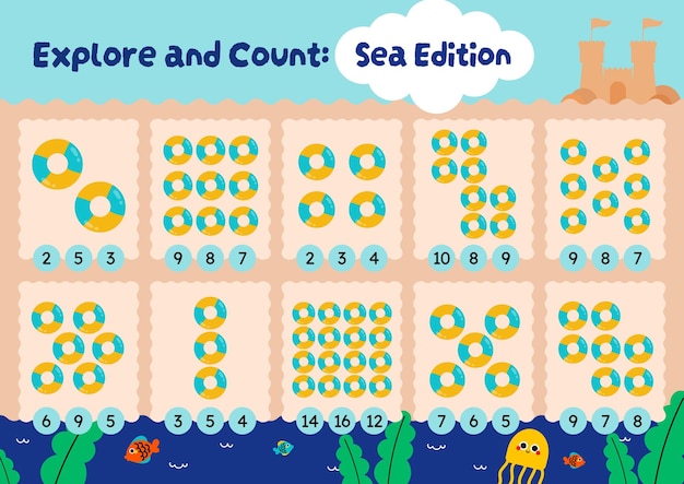 Floats counting cute flat design vector count printable for kids activity