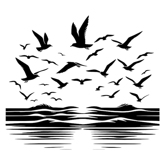 Flock of birds over water