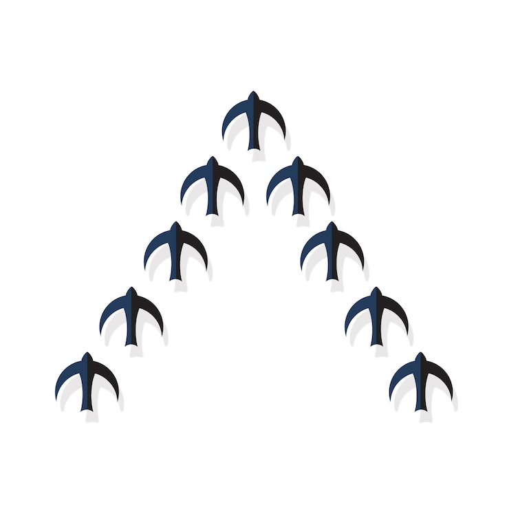 Vector flock of black birds flying in a strict order vector illustration