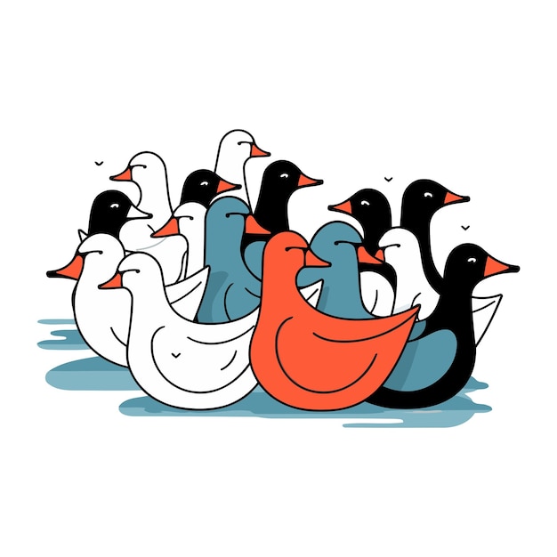 Vector flock of ducks on a white background vector illustration of a flock of ducks