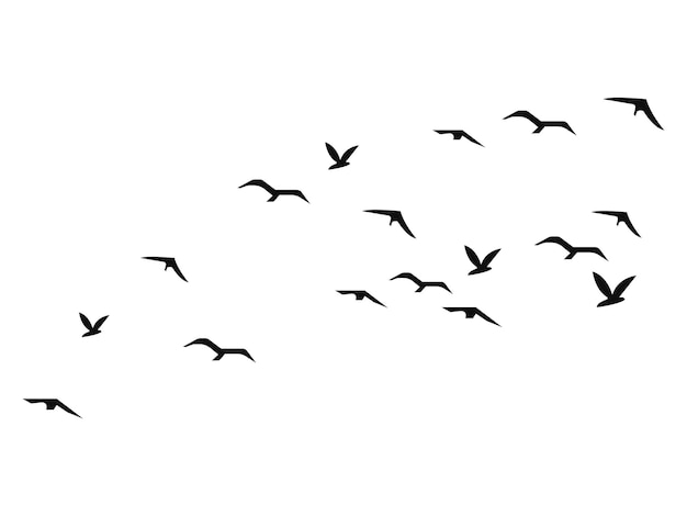 Иллюстрация стада летающих силуэтных птиц