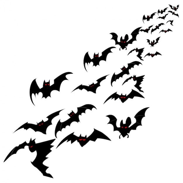 Стая летучих мышей, изолированных на белом фоне. плоская иллюстрация для хэллоуина.