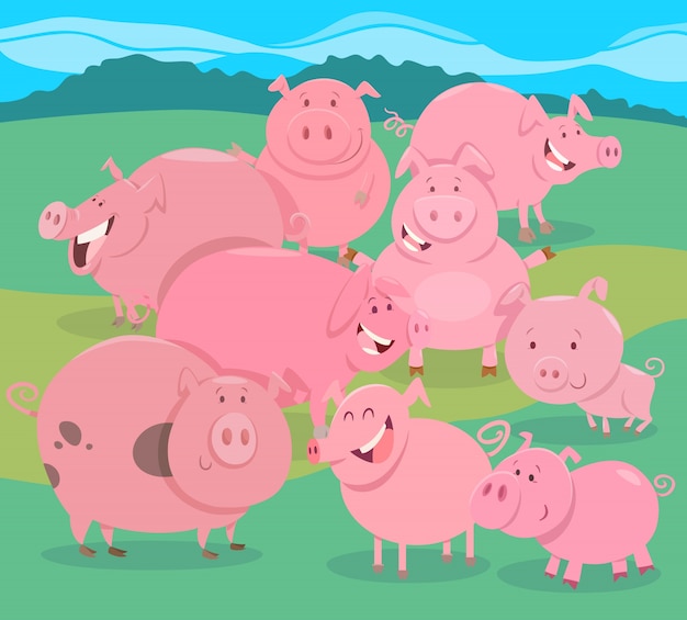 flock of pigs farm animal characters group