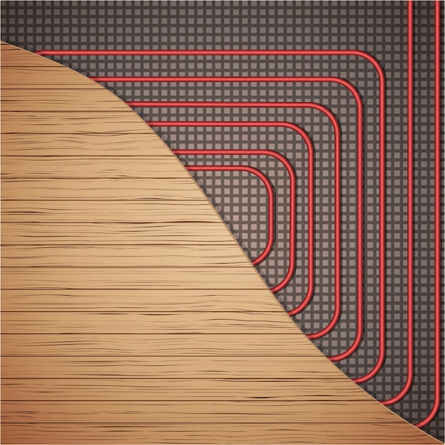 Vector floor heating system under wooden cover.