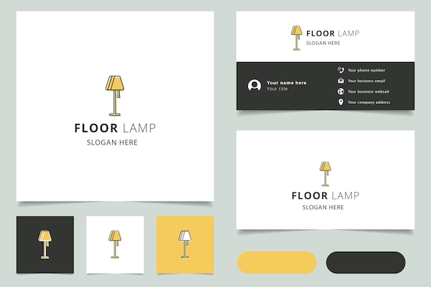 편집 가능한 슬로건 브랜딩 북이 있는 플로어 램프 로고 디자인