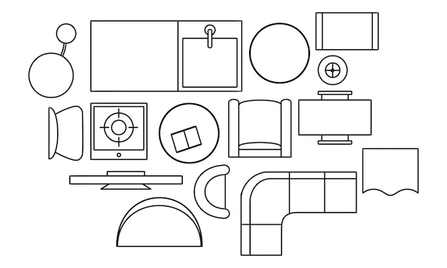 Vector floor plan furniture handdrawn collection