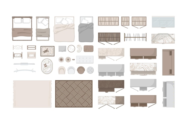 Vector floor plan kit bedroom elements for architecture in vector eps