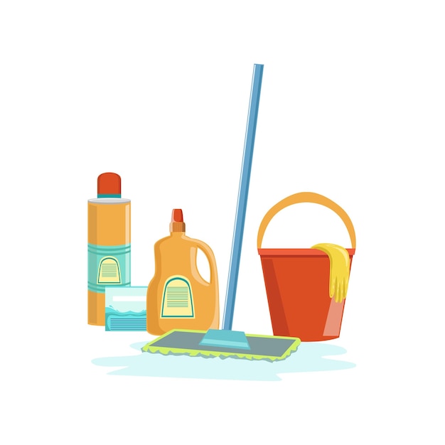 Premium Vector | Floor washing household equipment set