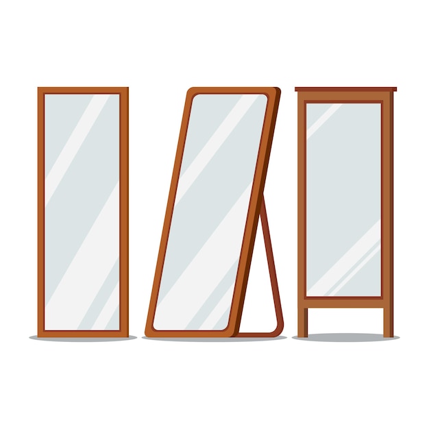 Floor wooden frames mirrors rectangular shapes set.