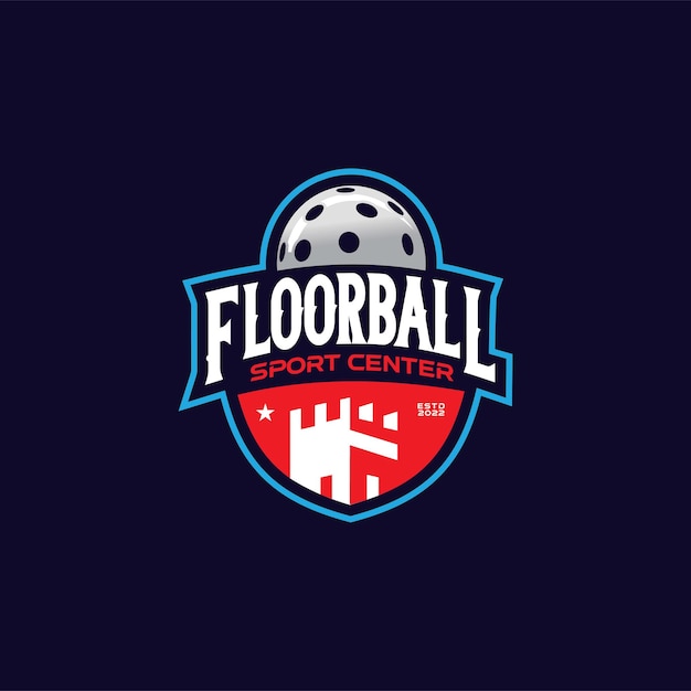 Floorball-logo voor de identiteit van het sportteam en de vectorillustratie van het bekerkenteken