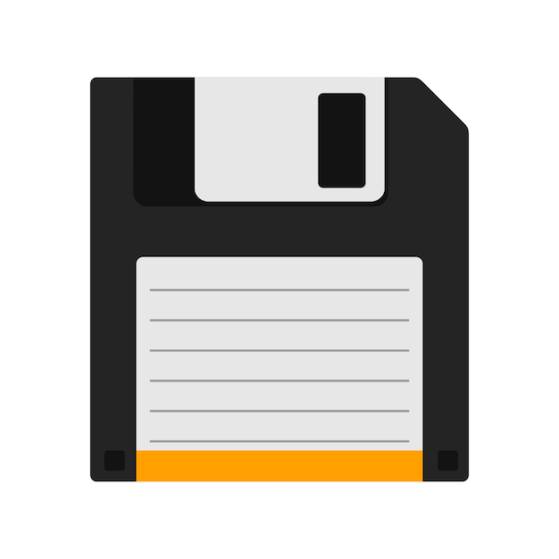 Vettore icona del dischetto di archiviazione dati floppy isolata su sfondo bianco