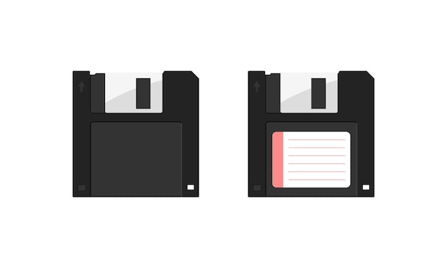 Floppy disk 35 inch isolated Vector flat illustration of retro floppy 35inch diskette with label and without Vintage 80s and 90s computer data carrier