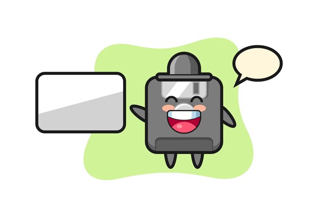 Floppy disk cartoon illustration doing a presentation