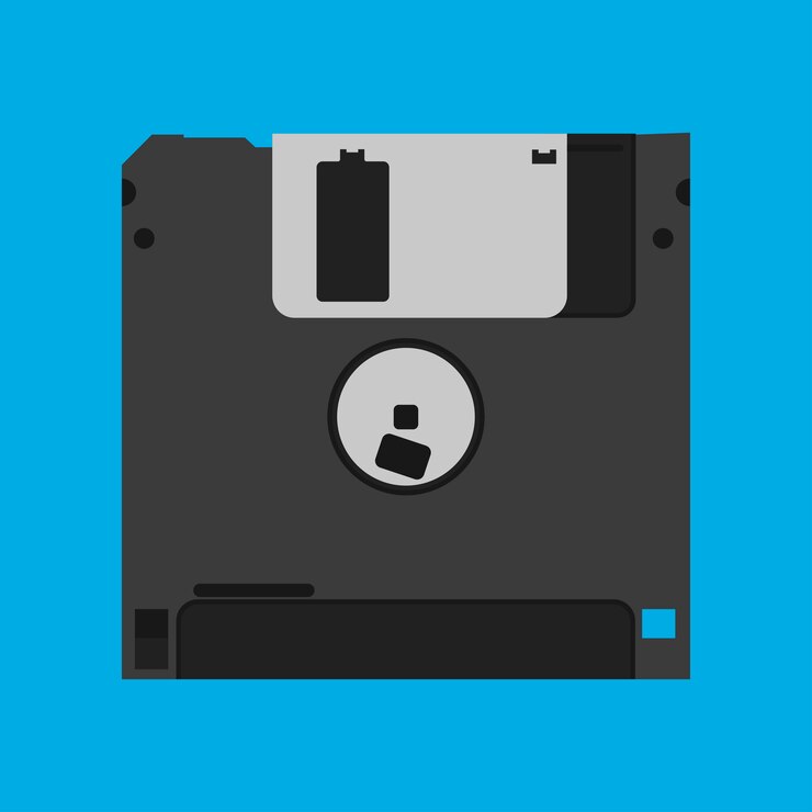 Vector floppy disk diskette vintage black backup device obsolete vector icon