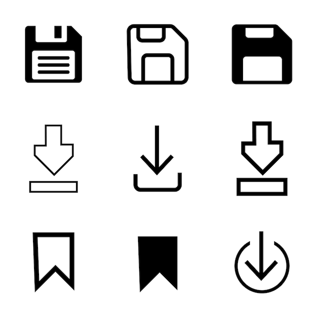 Floppy disk icon set save file button icon set diskette vector symbol in black filled and outline