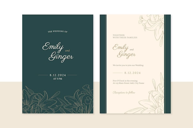 Vector flora wedding invitation template