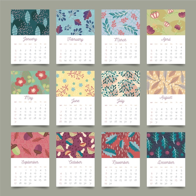 Vector floral 2020 calendar template