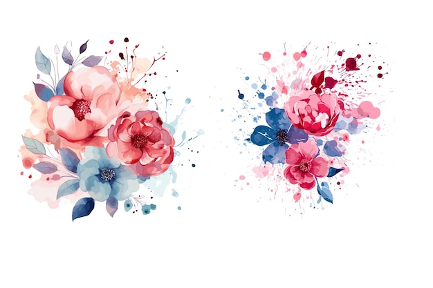 Illustrazione floreale astratta di schizzi di colore floreale con fiori colorati arrossati nuova creatività