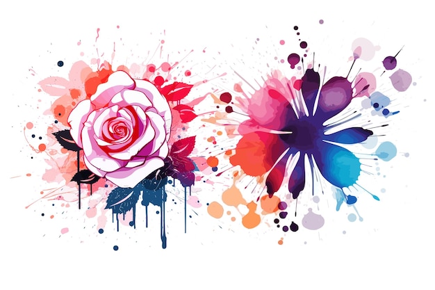 Vettore illustrazione floreale astratta di schizzi di colore floreale con fiori colorati arrossati nuova creatività