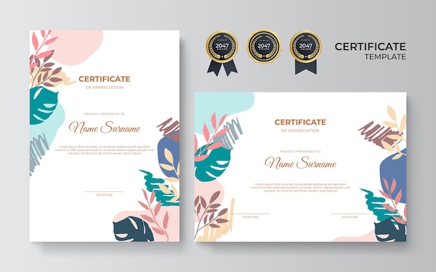 Floral abstract colorful certificate design template