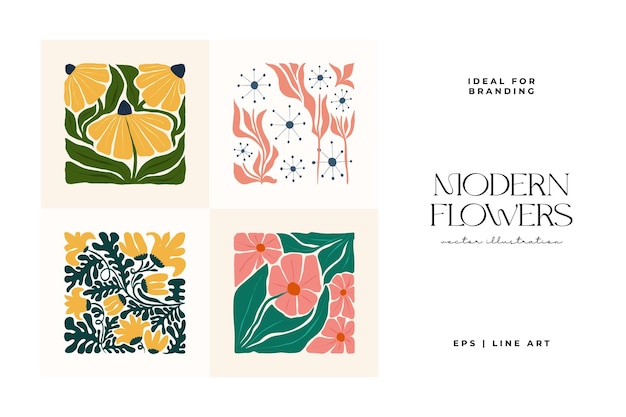 Floral abstract elements. Botanical composition. Modern trendy Matisse minimal style. Floral poster