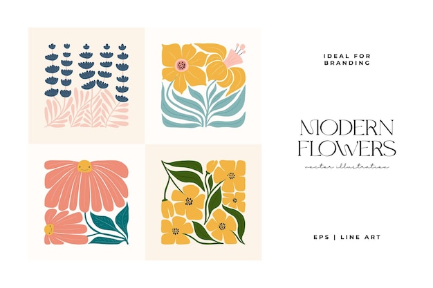 Floral abstract elements. Botanical composition. Modern trendy Matisse minimal style. Floral poster