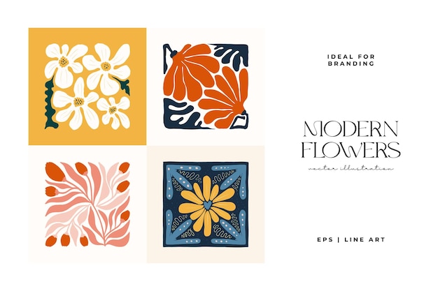 Floral abstract elements. Botanical composition. Modern trendy Matisse minimal style. Floral poster