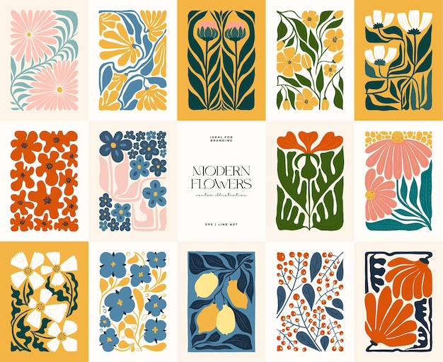 Vector floral abstract elements. botanical composition. modern trendy matisse minimal style. floral poster