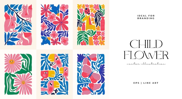 Floral abstract elements Botanical composition Modern trendy Matisse minimal style Floral poster