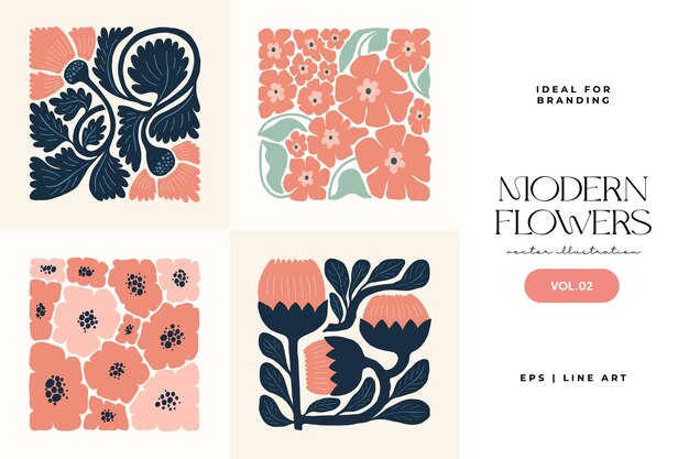 Floral abstract elements botanical composition modern trendy matisse minimal style floral poster