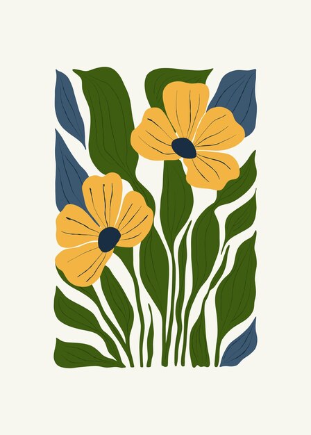 Floral abstract elements Botanical composition Modern trendy Matisse minimal style Floral poster