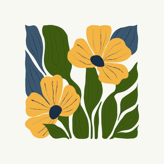 Цветочные абстрактные элементы ботаническая композиция современный модный минималистский стиль матисса цветочный плакат
