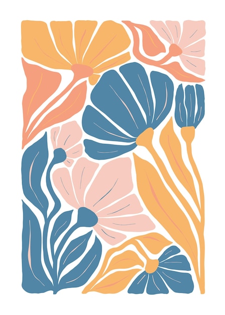 Floral abstract elements Botanical composition Modern trendy Matisse minimal style