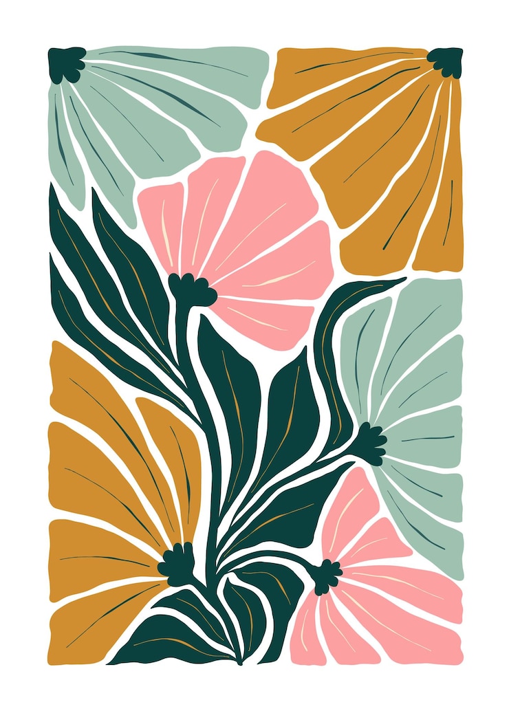Vector floral abstract elements botanical composition modern trendy matisse minimal style