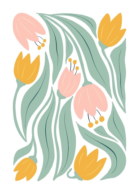 Floral abstract elements Botanical composition Modern trendy Matisse minimal style