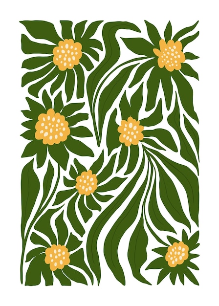 Floral abstract elements Botanical composition Modern trendy Matisse minimal style