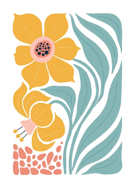 Floral abstract elements Botanical composition Modern trendy Matisse minimal style