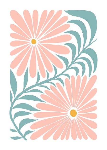 Floral abstract elements Botanical composition Modern trendy Matisse minimal style