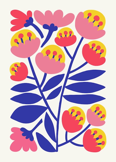 Цветочные абстрактные элементы Ботаническая композиция Современный трендовый Матисс минимальный стиль